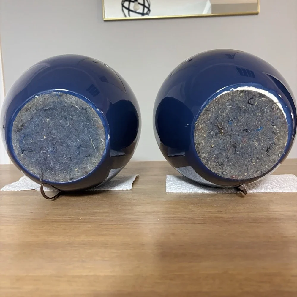 Blue Glass Table Lamps MCM Bulbous Ginger Jar 3 Way Vintage 22
